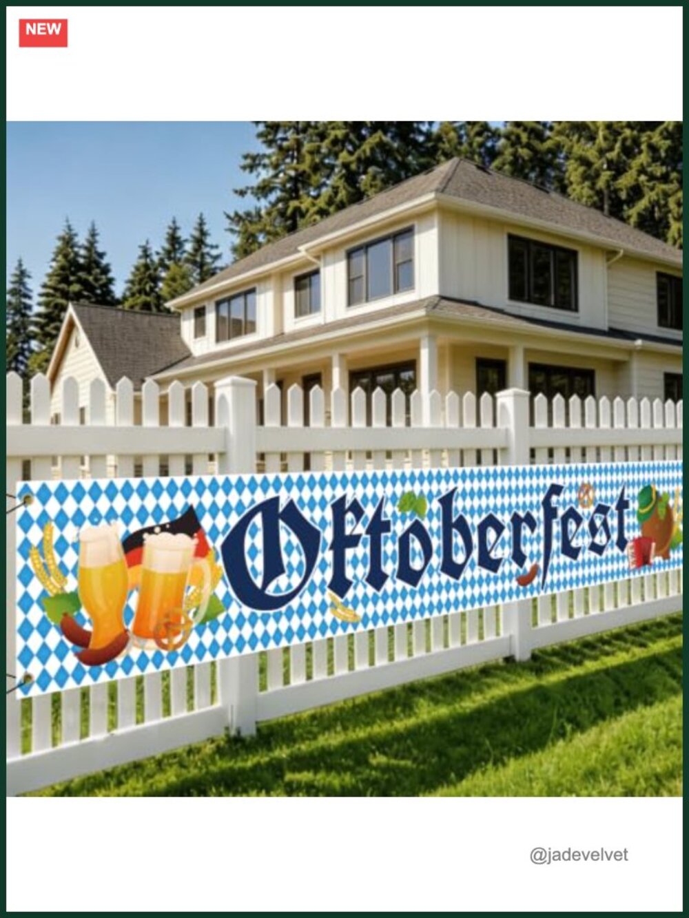 Oktoberfest Banner 10ft German Party Decoration, Blue Diamond Plaid Polka